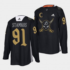 Tampa Bay Lightning Steven Stamkos Gasparilla inspired #91 Black Jersey Pirate-themed Warmup