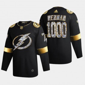 1000 Career Games Victor Hedman Tampa Bay Lightning Black #77 Golden Diamond Jersey